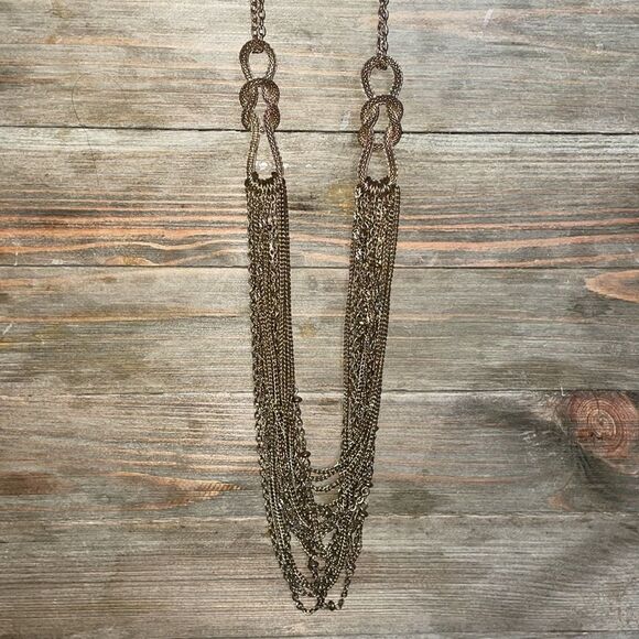 Long Gold Chunky Layered Necklace w/ Looped Infinity Chain - Picture 9 of 12